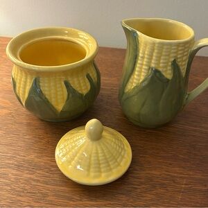 Shawnee Pottery Corn King Sugar Bowl and Creamer Set